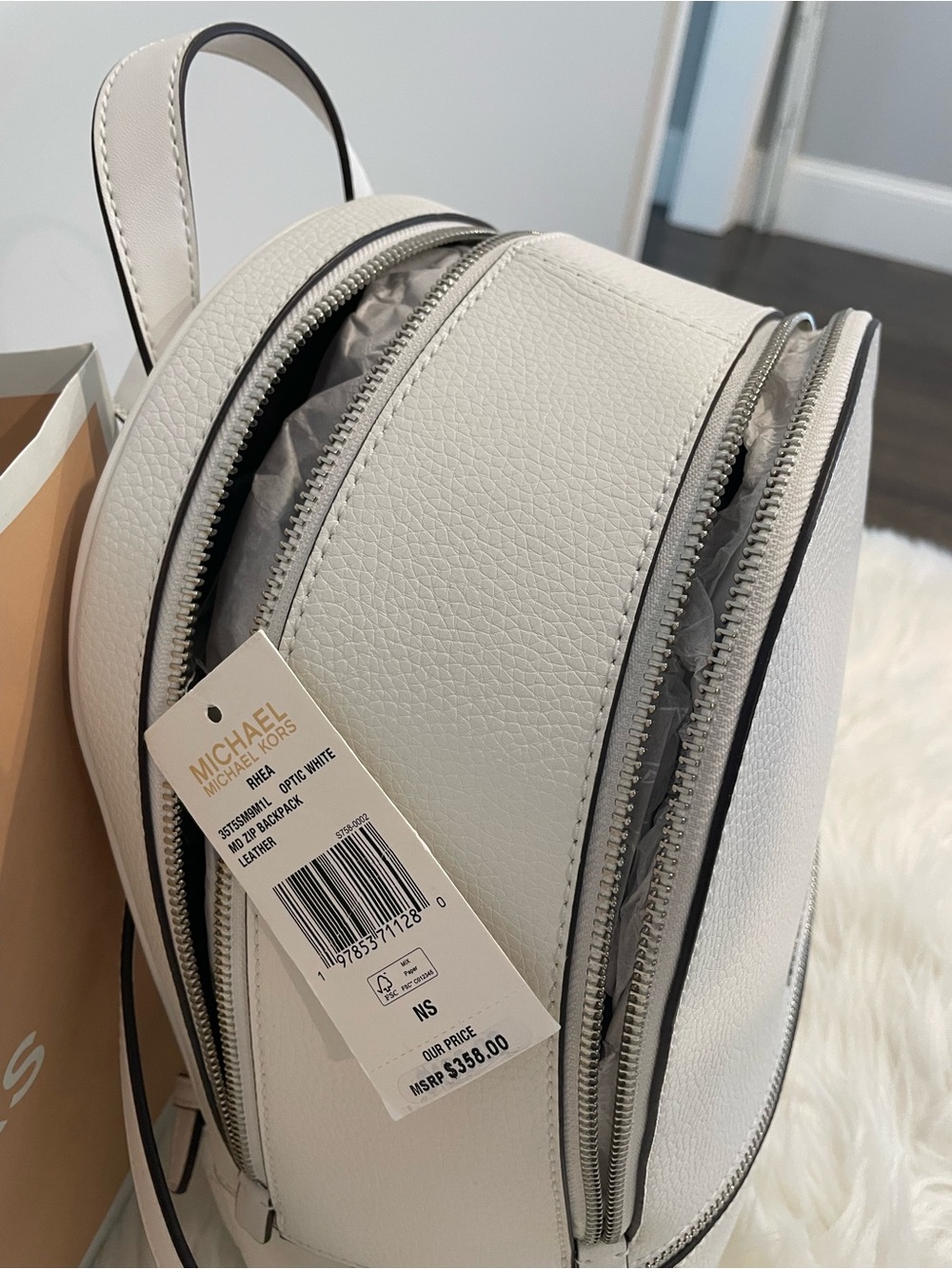Michael Kors White Pebbled Leather Mini Backpack with Silver Hardware - Picture 2 of 9